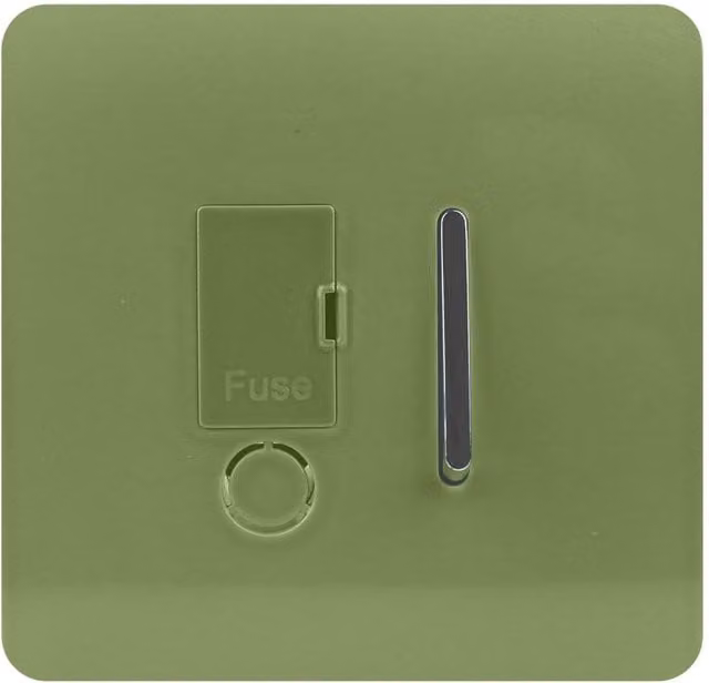 Trendi Switch Modern Glossy Single 13 A Fused Spur Connection Unit with Flex Outlet and Chrome Rocker in Moss Green – 1