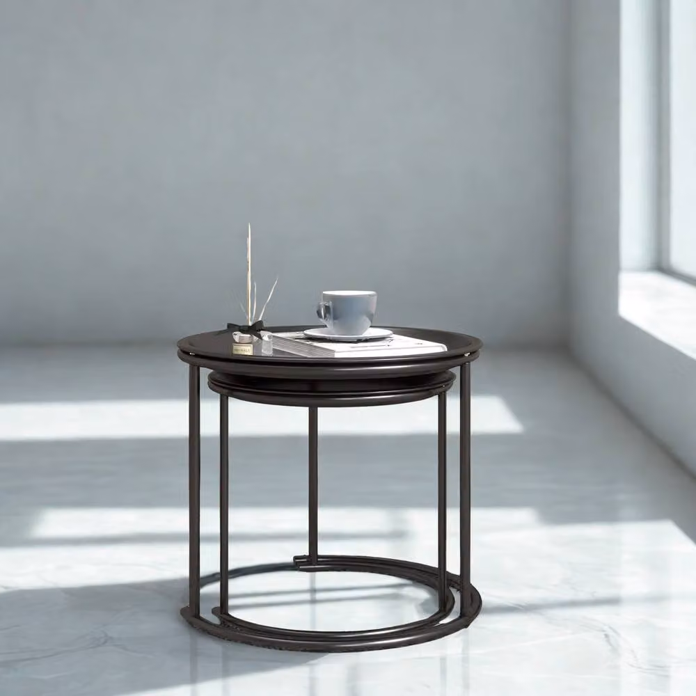FURNOS Set of 2 Modern Round Metal Nesting Side Tables in Black – 3