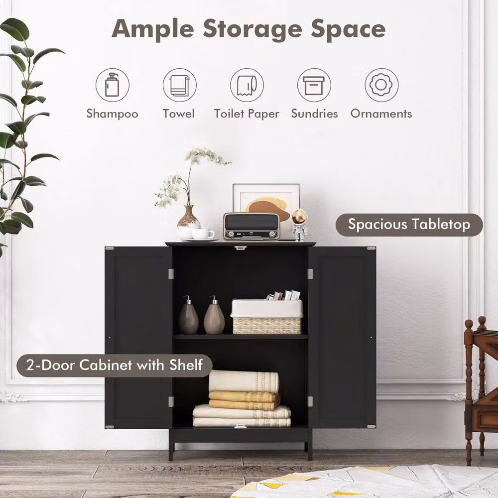 Costway Black Wooden Freestanding Bathroom Floor Cabinet with Hinged Doors and Adjustable Internal Shelves – 4