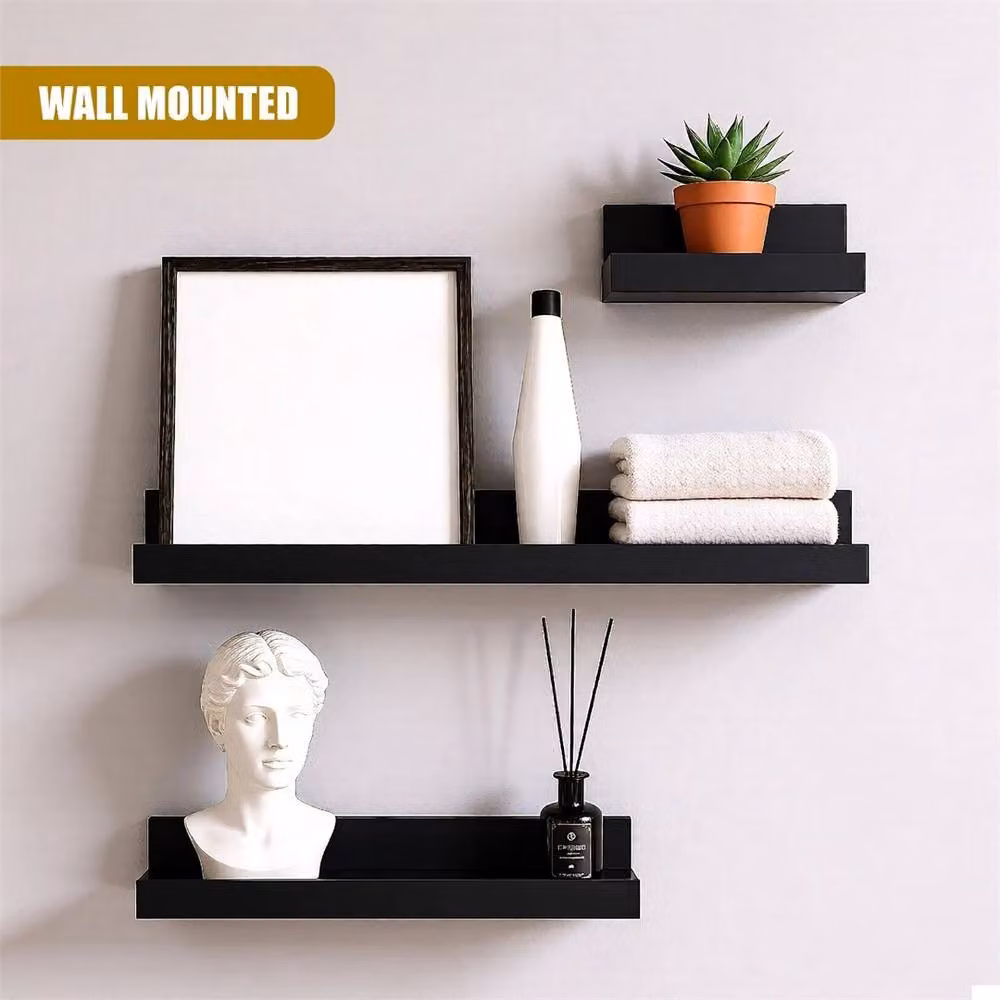 Nordara 3-Piece Black Matt Floating Wall Mounted Display and Storage Shelves – 3