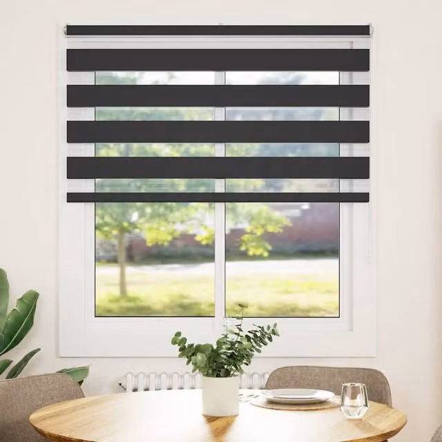 Berkfield Home Black Zebra Day and Night Blind, Polyester, W: 135 cm, H: 100 cm