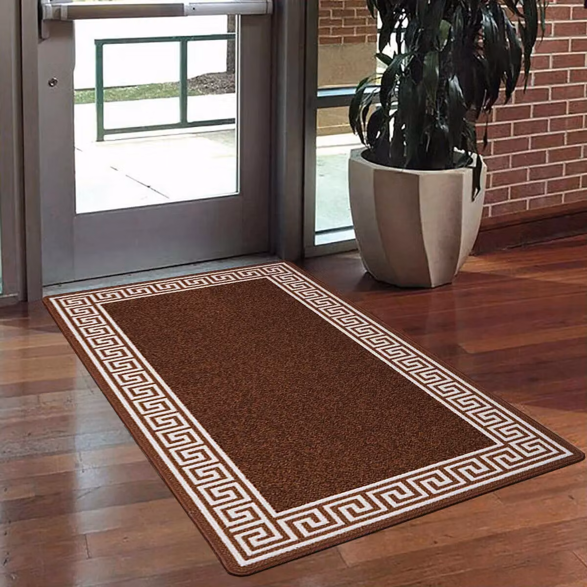 Smart Living Greekey Non Slip Heavy Duty Machine Washable Striped Door Mat, Dark Brown, W: 50 cm, D: 80 cm – 2