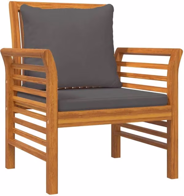 Berkfield Home Set of 2 Acacia Wood Sofa Chairs in Brown with Dark Grey Cushions – 1