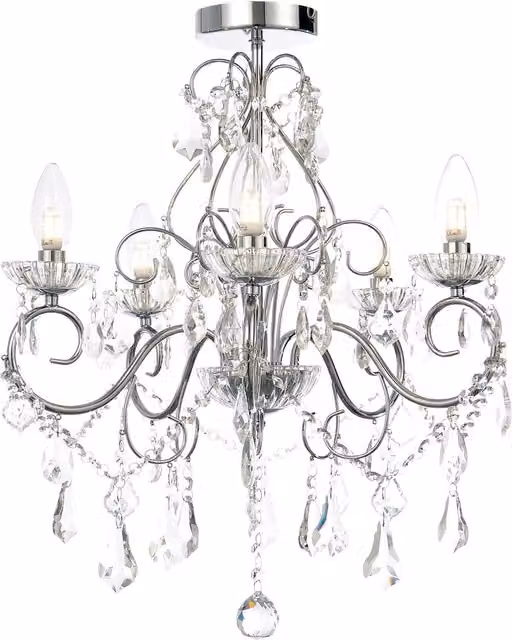 Litecraft Vara Bathroom Chandelier in Chrome and Crystal, Diameter: 56.5 cm