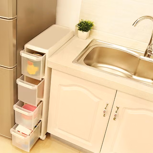 SONGMICS 2 Piece 4 Drawer Rolling Storage Shelf in White