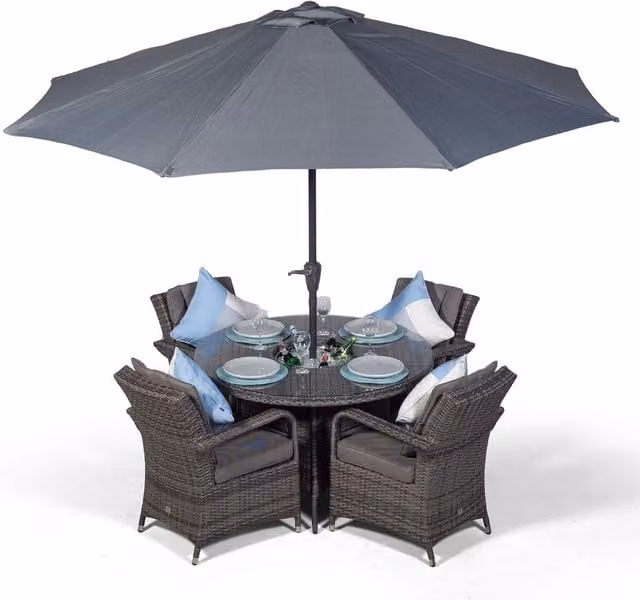 Giardino Modern Grey Rattan Patio Dining Set with Ice Bucket Drinks Cooler, Diameter: 120 cm