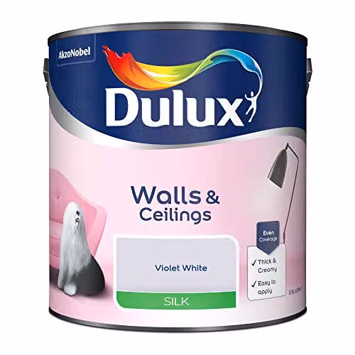 Dulux Silk Emulsion Water Based Dispersion Paint for Walls and Ceilings, Purple and White, 2.5 l – 2