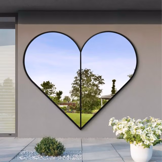 MirrorOutlet Corde Heart Modern Wall Mirror in Black and Gold with Metal and Glass