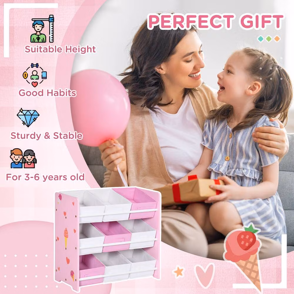 STILVORA Kids Storage Rack with 9 Baskets in Pink – 3