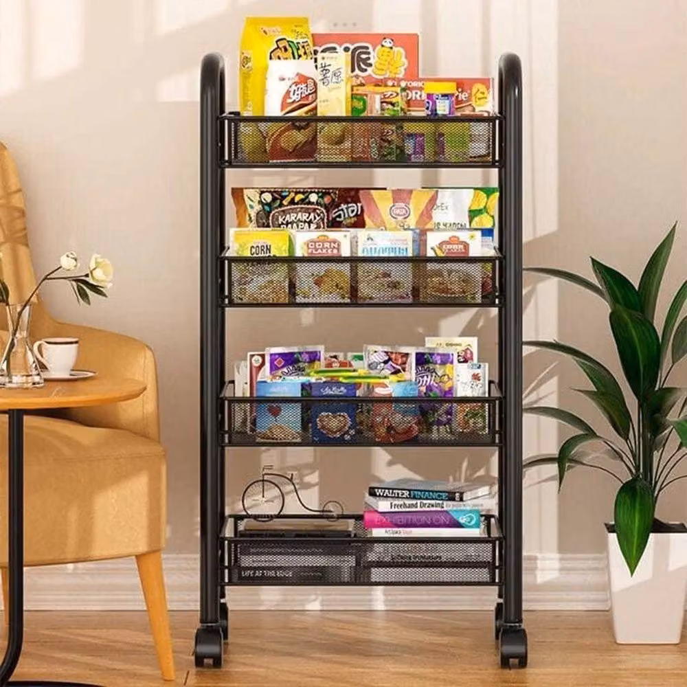 EONLION 4-Tier Metal Rolling Storage Trolley in Matt Black – 3