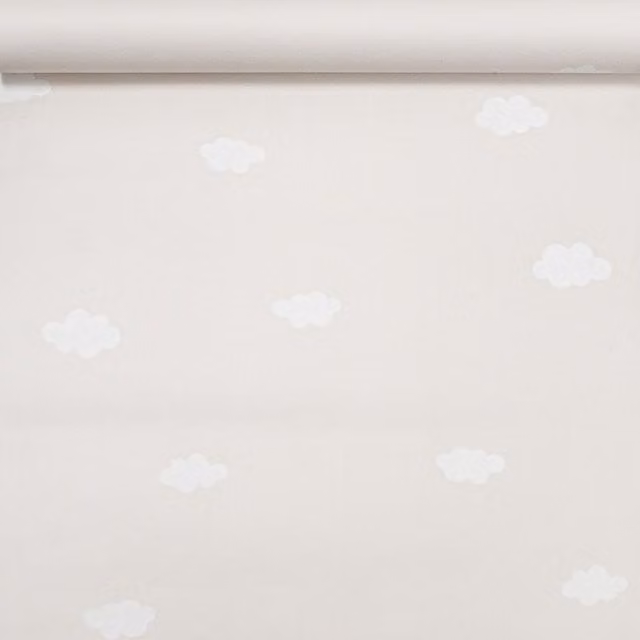Deco Print Luxury Non Woven Childrens Nursery Wallpaper with Abstract White Clouds in Beige, Grey and White