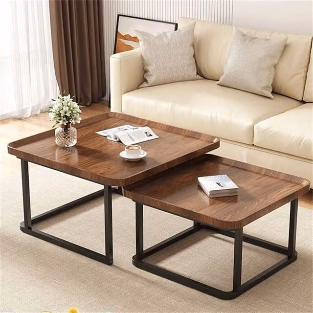 EONLION Industrial Style Coffee Table Set in Brown and Black with Nested Tops, Width: 100 cm