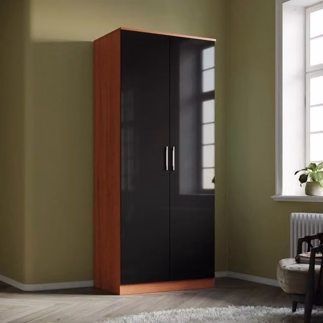FORGEVIO High Gloss 2 Door Black Walnut Wardrobe, W/D/H: 76 x 45 x 180 cm
