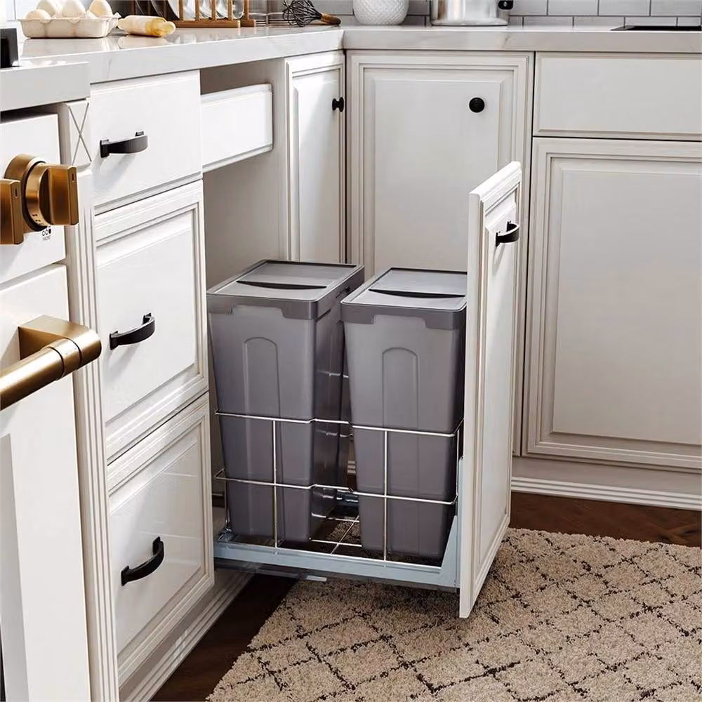 KORVIXA Soft Close Pull Out Kitchen Recycling Bin, Grey, W/D/H: 100 x 100 x 49 cm – 4