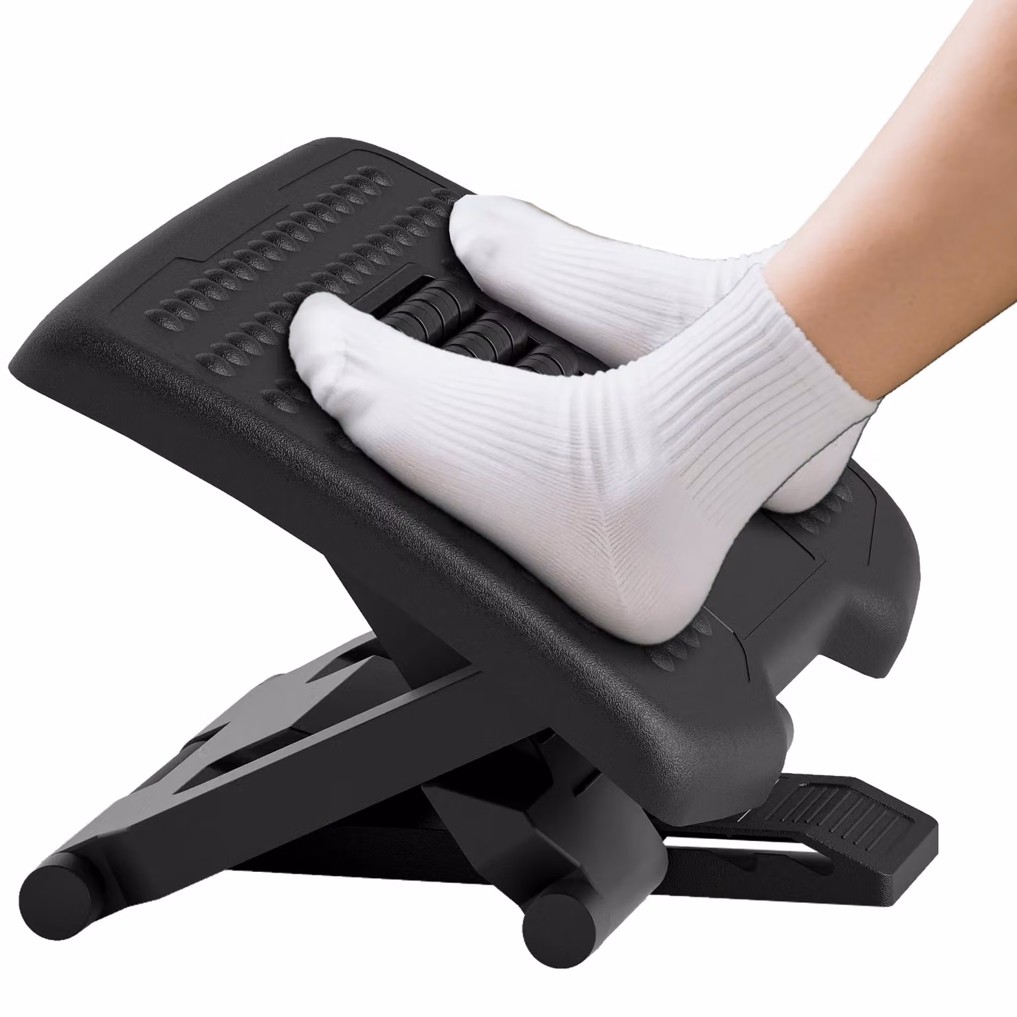 HOMCOM Under Desk Footrest with Massage Function, Adjustable Angle and Height, Black – 2