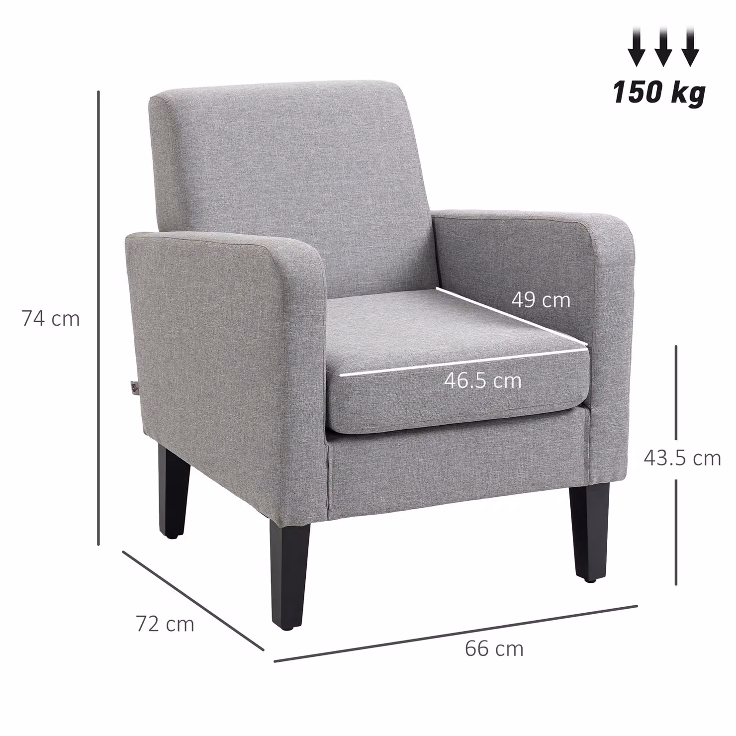 HOMCOM Modern Fabric Armchair with Rubberwood Legs in Grey – 3