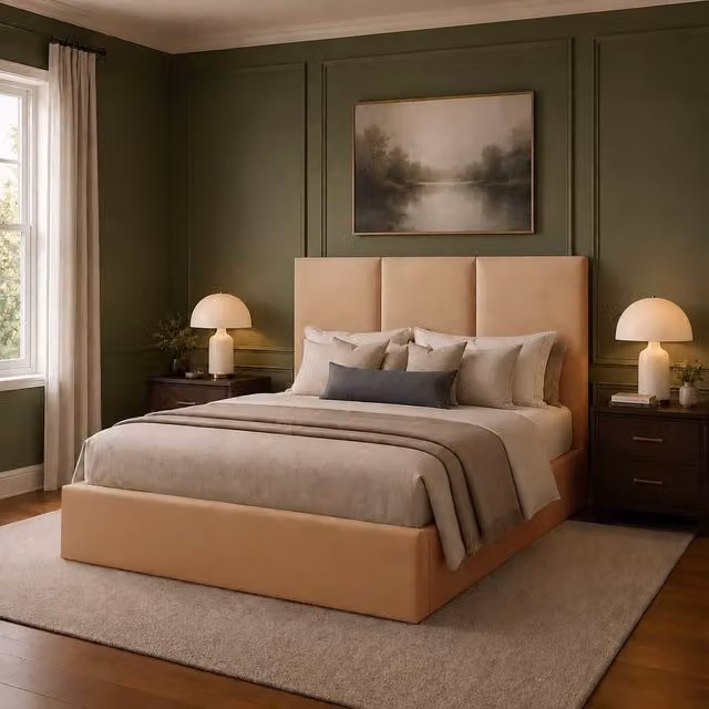 Desire Deco Stanley Upholstered Bed Frame in Beige, W/D/H: 140 x 200 cm – 1