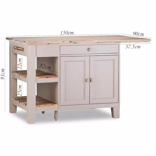 Statement Furniture Florence Kitchen Island with Cupboard, 2 Drawers and Shelves in Truffle, W: 150 cm, D: 90 cm, H: 91 cm – 2