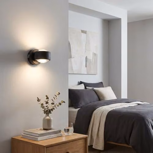 Globo Lighting Modern Round LED Up and Down Wall Light in Matt Black with Transparent Glass Shade, Warm White 3000K – 3