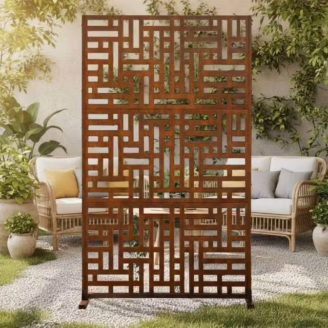 Nicoman Geometric Metal Outdoor Privacy Screen with Stand and Ground Stakes, Multicolour, H 180 cm x W 90 cm – 1