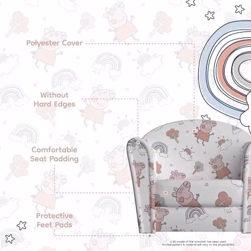 Kidsaw Peppa Pig Themed Childrens Armchair in White, W/D/H: 45.0 x 53.0 x 37.0 cm – 2