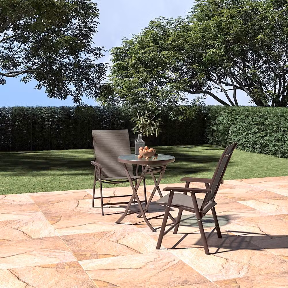 Living and Home Alexsia 2 Seater Dining Bistro Set in Brown Polyrattan with Glass Top – 3