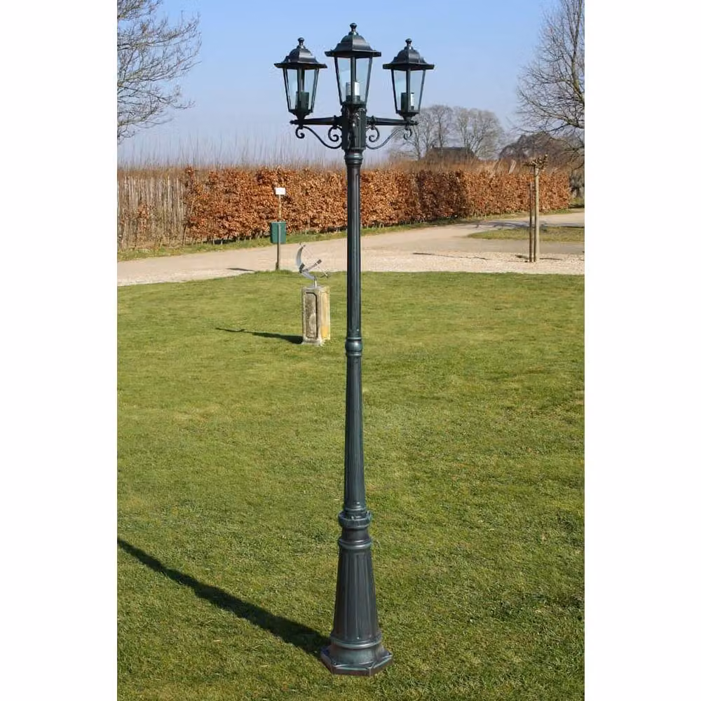 Berkfield Home 3-Arm Decorative Garden Light Post in Green and Black Aluminium, Height: 215 cm – 2