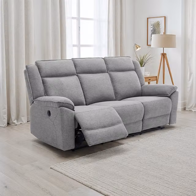 More4Homes Skye 3 Seater Grey Linen Electric Recliner Sofa