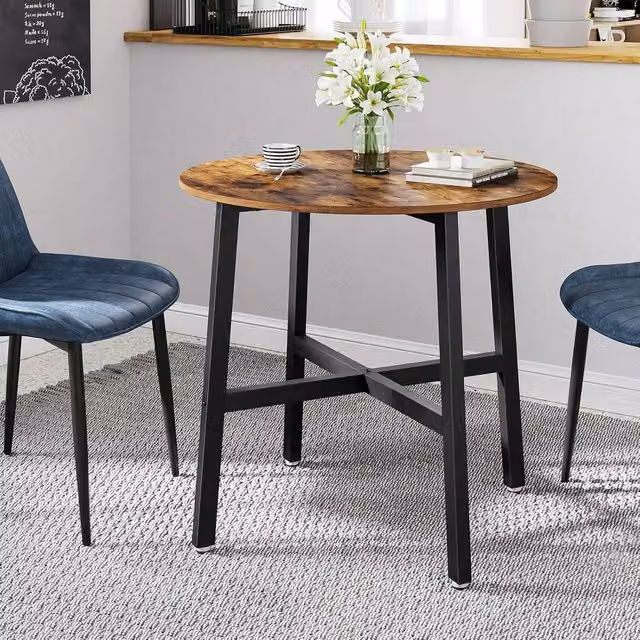 The Bazaarist Industrial Round Dining Table in Brown with Easy-Clean MDF Laminate Top