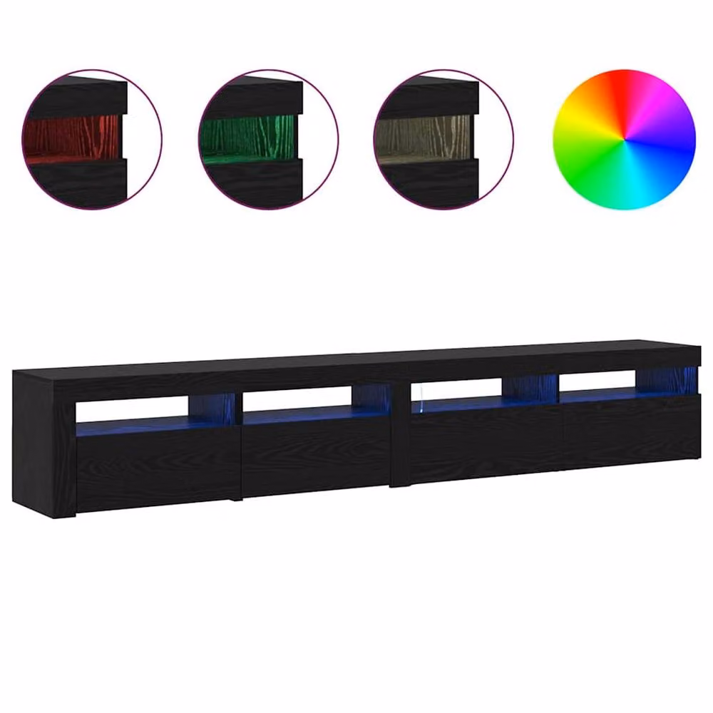 Berkfield Home Set of 2 Modern Black Oak TV Cabinets with LED Lights in Matt Engineered Wood – 4