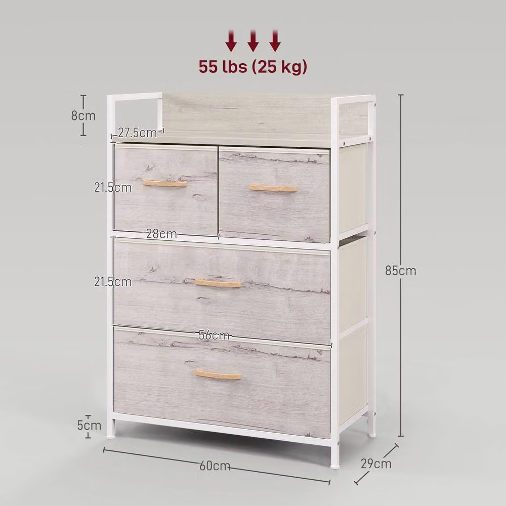 STILVORA Industrial Chest of Drawers with Fabric Drawers in Natural Wood Wash – 2