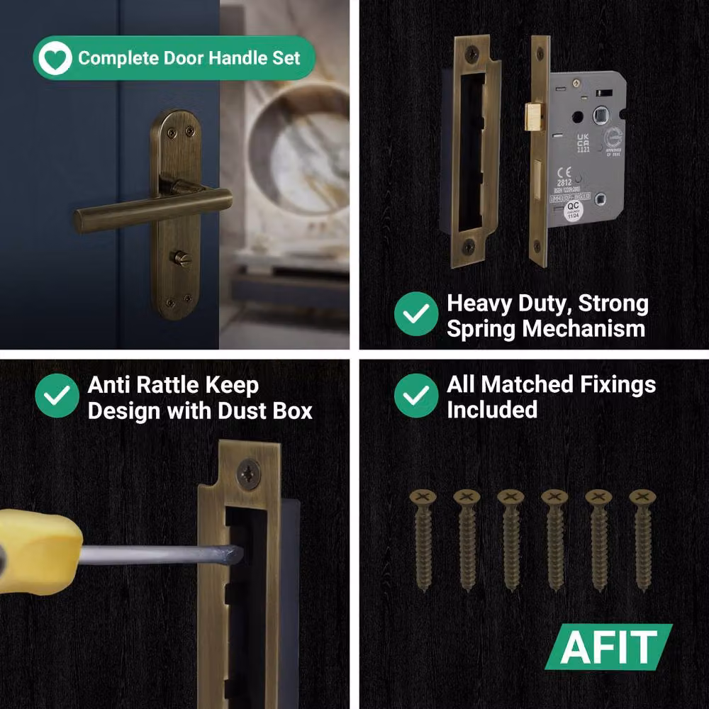 AFIT T-Bar Antique Brass Bathroom Backplate Lock Set in Bronze, W/D/H: 15.0 x 15.0 x 1.5 cm – 4