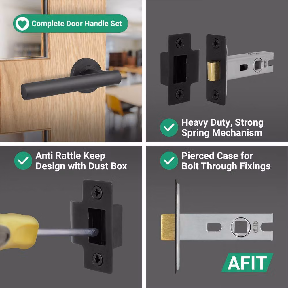 AFIT Matt Black T-Bar Lever on Rose Door Handles and 64mm Latch Kit, Stainless Steel, 150 x 150 mm – 4