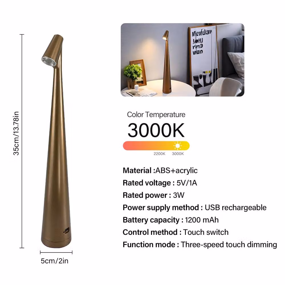 INMTFEI USB-C Rechargeable Dimmable LED Table Lamp in Gold/Brass – 4