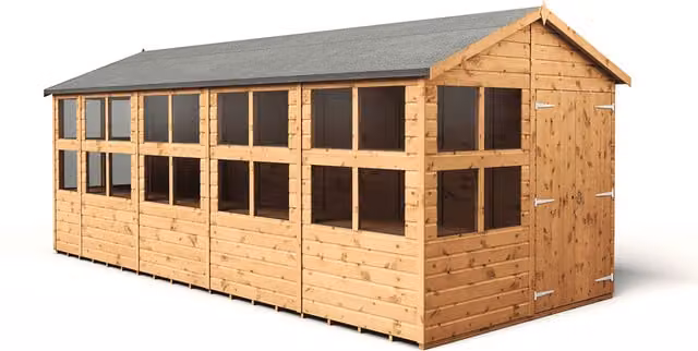 Empire Sheds Empire 8x18 Apex Potting Shed with Double Doors and Windows in Brown