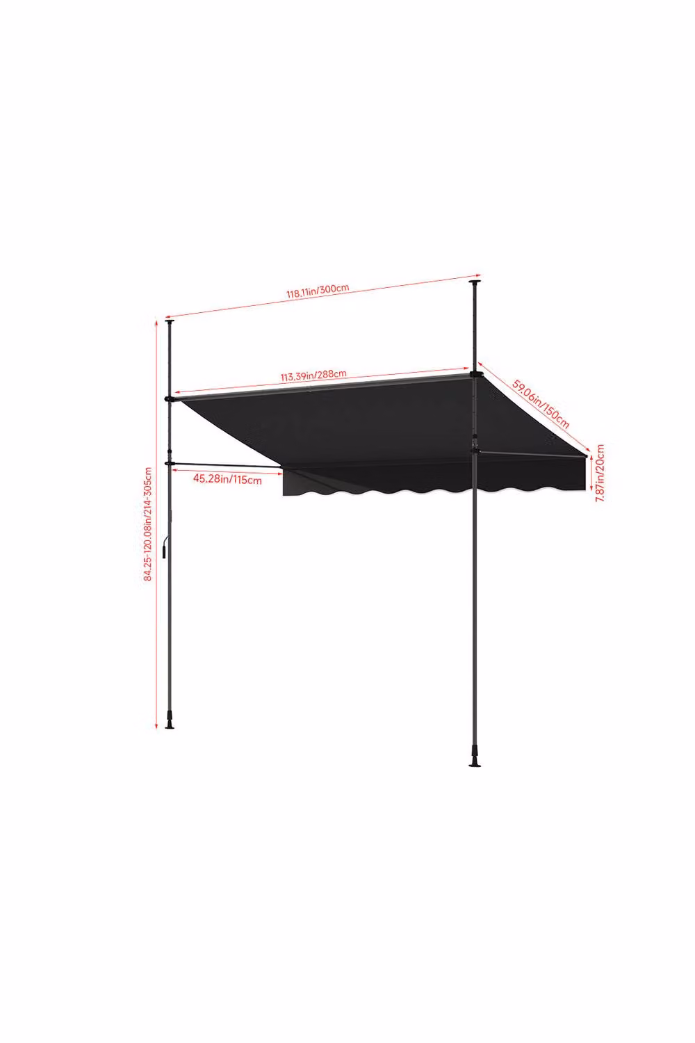 Living and Home Manual Retractable Outdoor Patio Awning with Hand Crank in Black – 3
