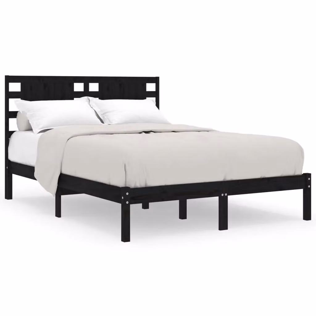 Berkfield Home Black Solid Wood Pine Bed Frame W/D/H: 200 x 200 x 31 cm – 2