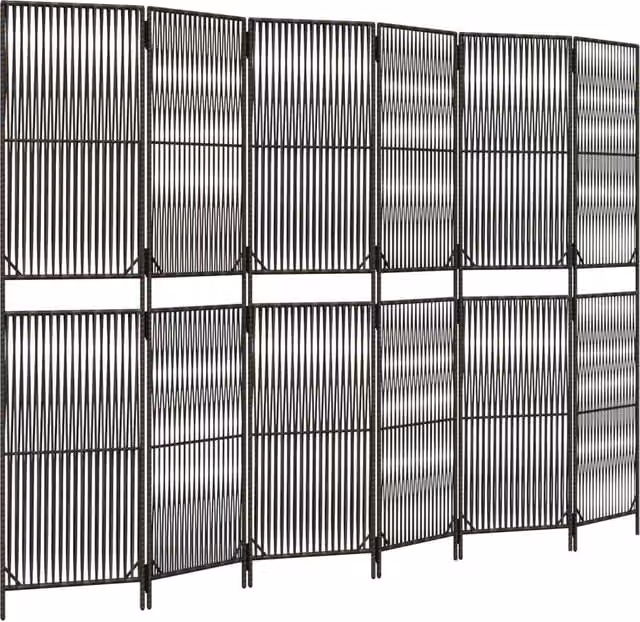 Berkfield Home 6 Panel Grey Poly Rattan and Steel Room Divider