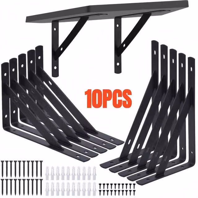 Havendro 10 Piece Heavy-Duty Steel Triangle Shelf Brackets in Black