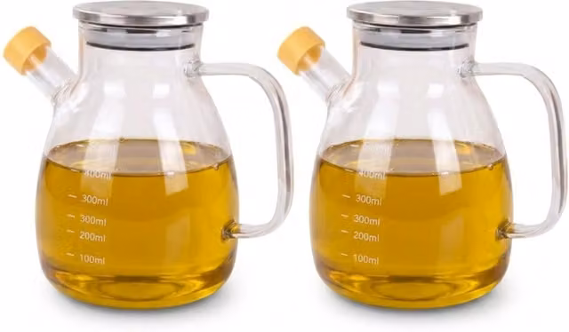 Eden & Willow Transparent Glass Oil and Vinegar Dispenser Set with Steel Lids and Drip-Free Spouts, 2 Pieces
