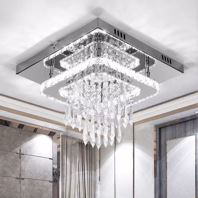 SPETLEK Square Crystal LED Ceiling Light in Clear and Silver