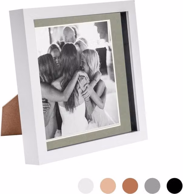 Nicola Spring Single Square 3D Box Photo Frame in White and Grey, W/D/H: 20.32 x 20.32 x 20.32 cm