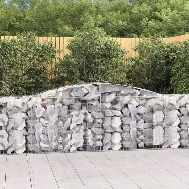 Berkfield Home Arched Gabion Baskets, 25 Pieces, Silver Galvanised Steel, W: 400 cm, D: 50 cm, H: 80-100 cm