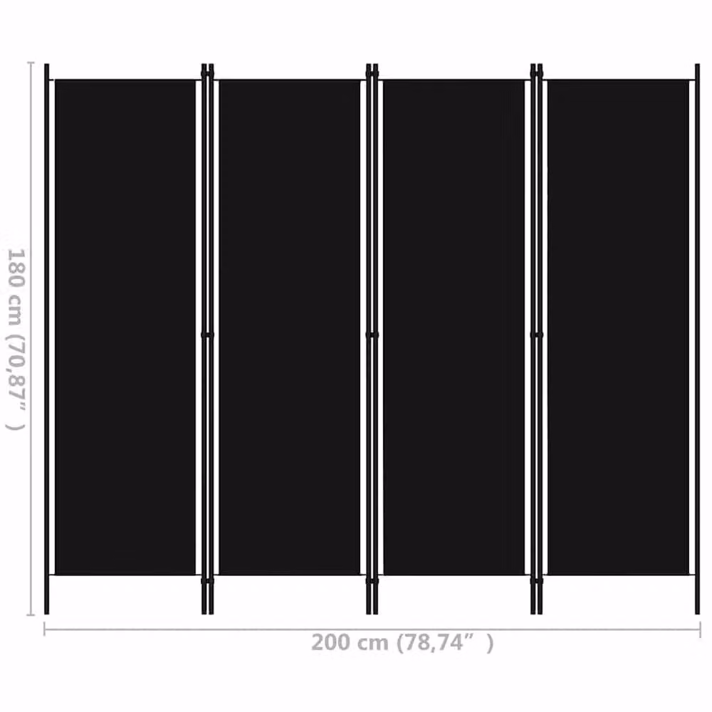 Berkfield Home 4-Panel Room Divider in Black, W/H: 200 x 180 cm – 4