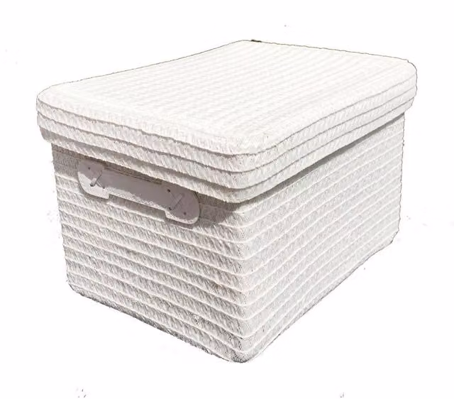 Topfurnishing White Storage Basket with Handles and Lid, Width: 29 cm