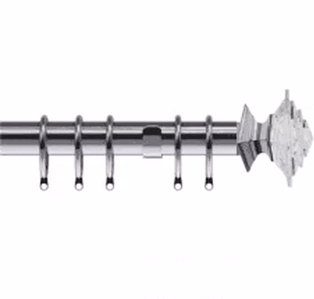 New Edge Blinds 35mm Metal Curtain Pole Set with Luxe Aztec Finial in Satin Silver, Length: 220 cm