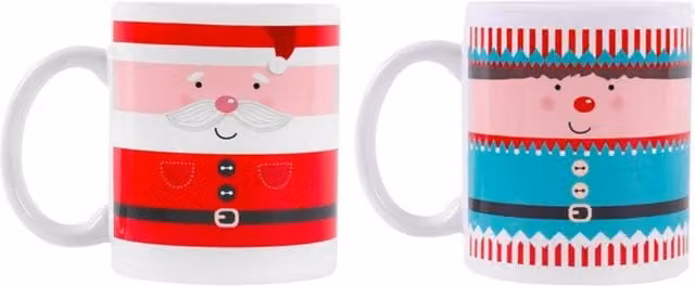 KDMD Santa Elf Ceramic Mug Set, Assorted White, 4 Pack
