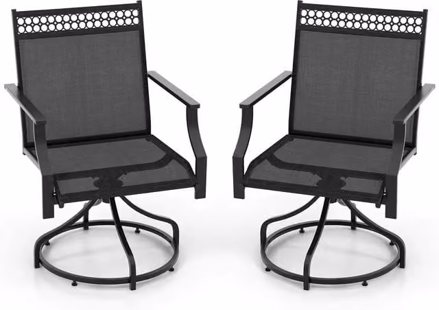 Costway Set of 2 Grey Swivel Patio Dining Chairs with Armrests and Textilene Fabric