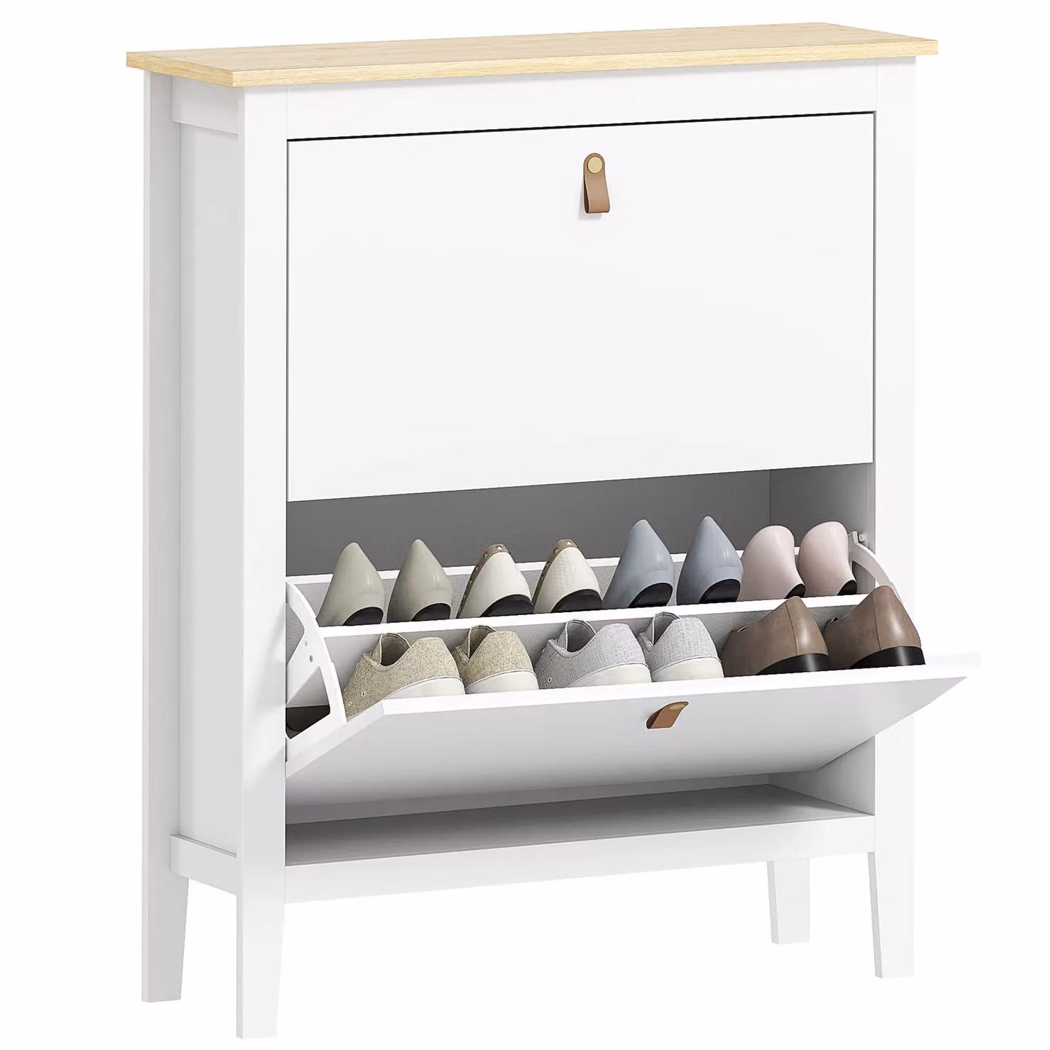 HOMCOM Modern White 2 Drawer Shoe Cabinet with Tilting Compartments for Hallway and Entryway – 2