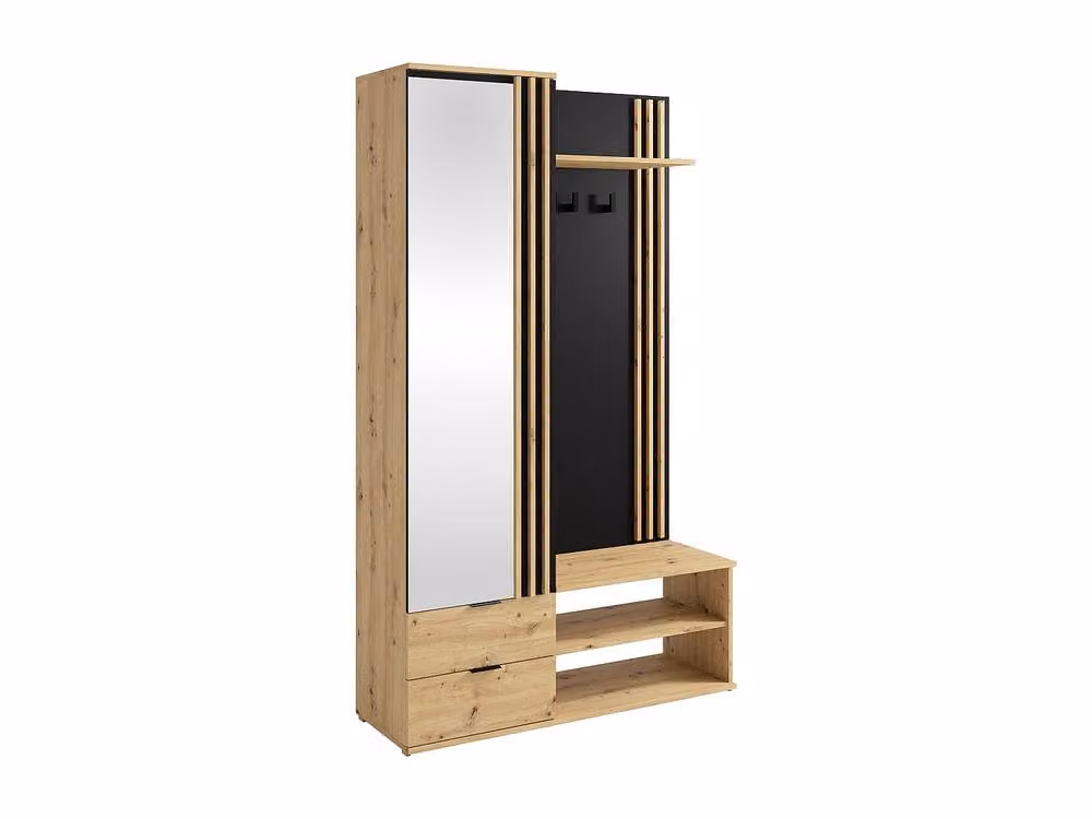 Vente-unique JANAKIA Modern Wardrobe with Mirror, Internal Drawers and Open Shelving in Black and Natural Wood – 2